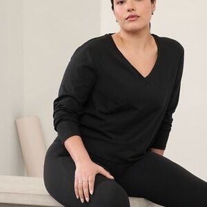 Athleta Black V-neck Long Sleeve Supima Cotton Basic Tee Size 3X